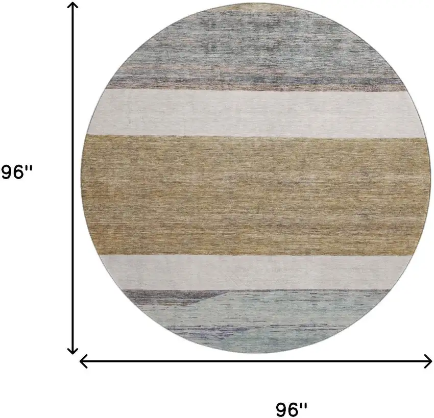 8' Coffee Ivory And Taupe Striped Washable Round Rug With UV Protection Photo 9