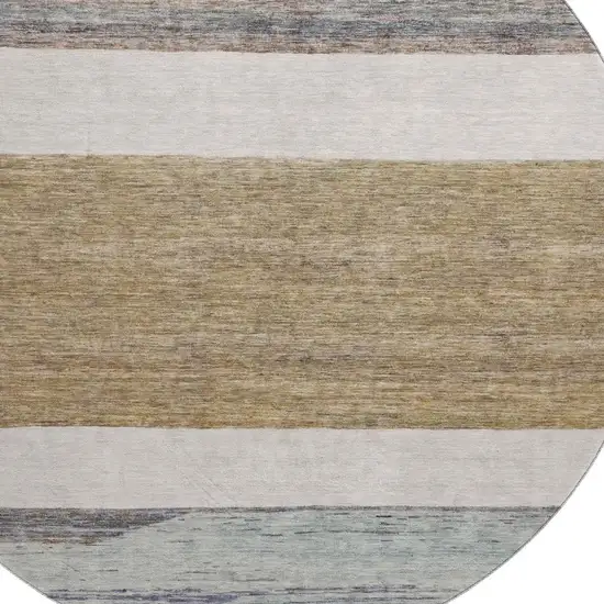 8' Coffee Ivory And Taupe Striped Washable Round Rug With UV Protection Photo 2