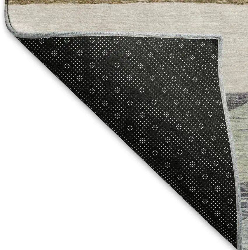 8' Coffee Ivory And Taupe Striped Washable Round Rug With UV Protection Photo 5