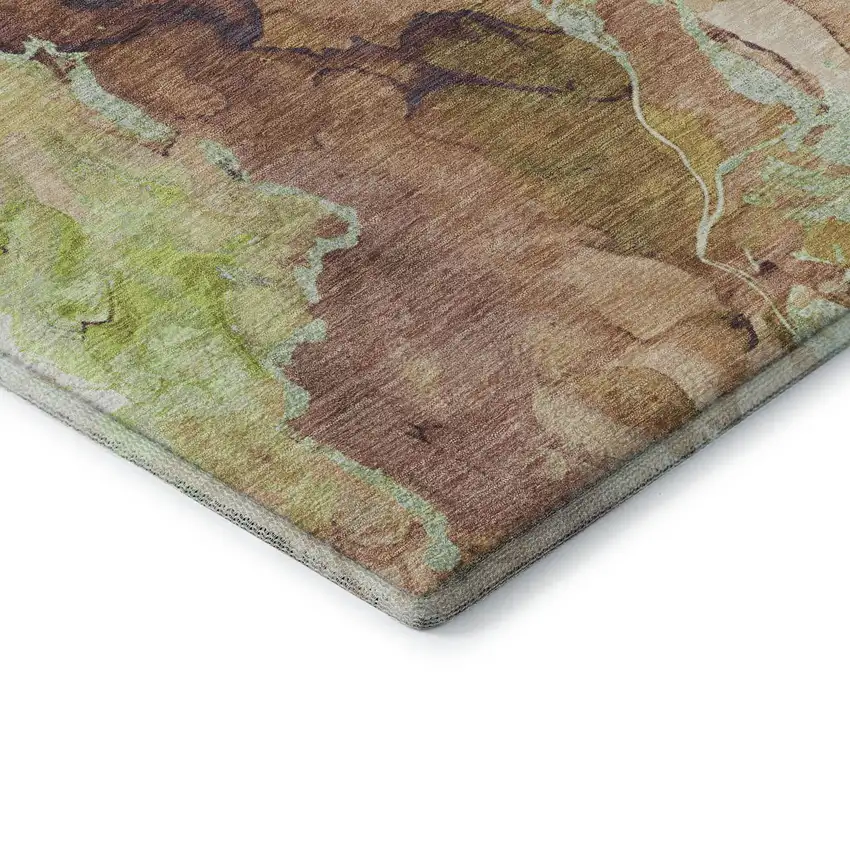 8' Coffee Mint Green And Beige Abstract Washable Round Rug With UV Protection Photo 6