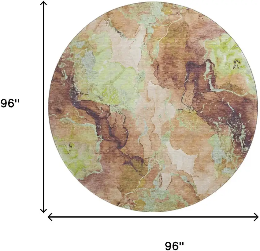 8' Coffee Mint Green And Beige Abstract Washable Round Rug With UV Protection Photo 9