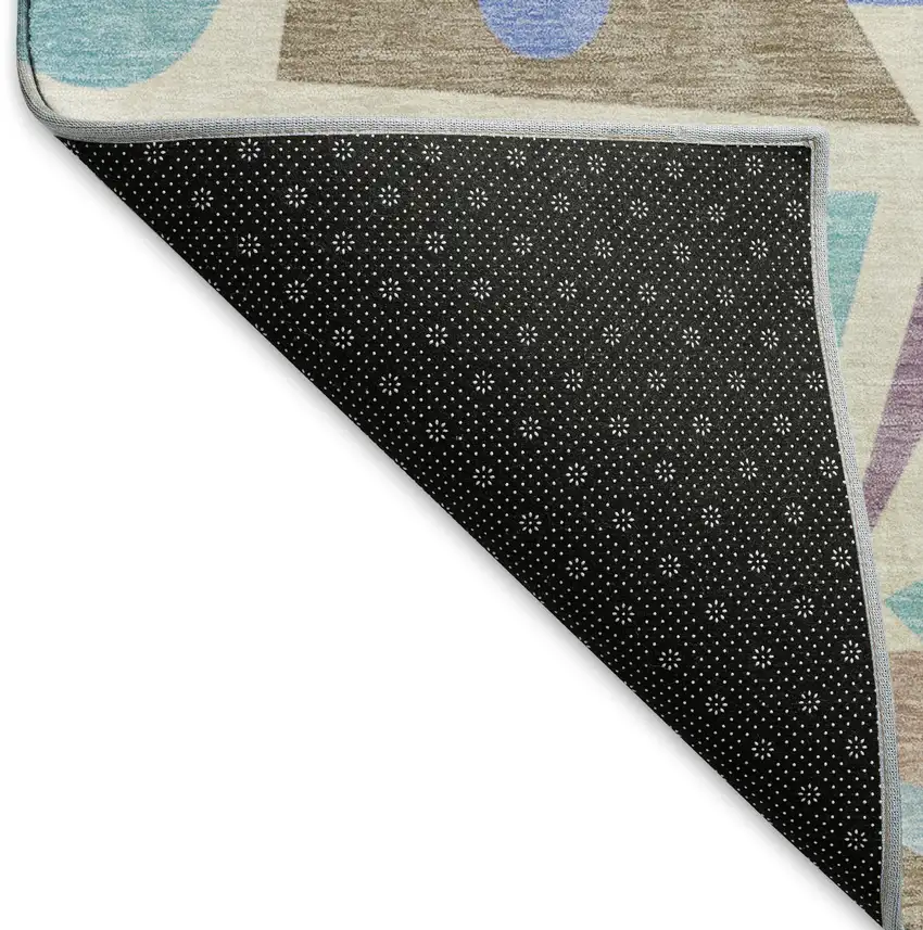 8' Coffee Purple And Teal Geometric Washable Round Rug With UV Protection Photo 4