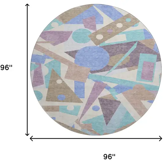 8' Coffee Purple And Teal Geometric Washable Round Rug With UV Protection Photo 8