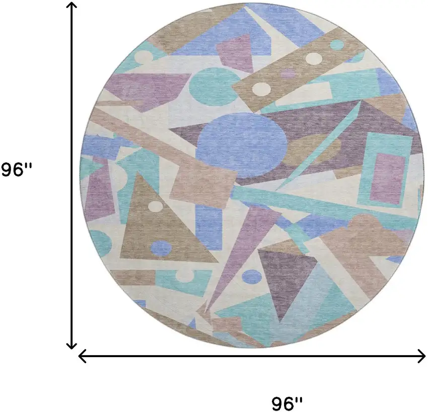 8' Coffee Purple And Teal Geometric Washable Round Rug With UV Protection Photo 8