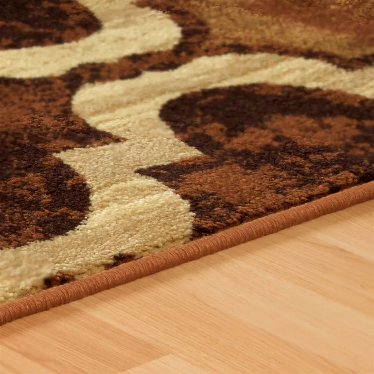 8' Coffee Quatrefoil Power Loom Distressed Stain Resistant Runner Rug Photo 5