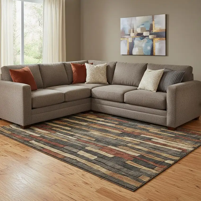 8' Coffee Rust And Copper Striped Washable Area Rug With UV Protection Photo 2