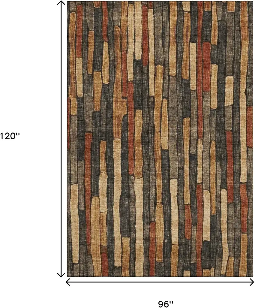 8' Coffee Rust And Copper Striped Washable Area Rug With UV Protection Photo 8