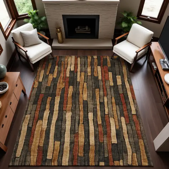 8' Coffee Rust And Copper Striped Washable Area Rug With UV Protection Photo 2