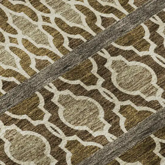 8' Coffee Taupe And Ivory Ikat Washable Round Rug With UV Protection Photo 9