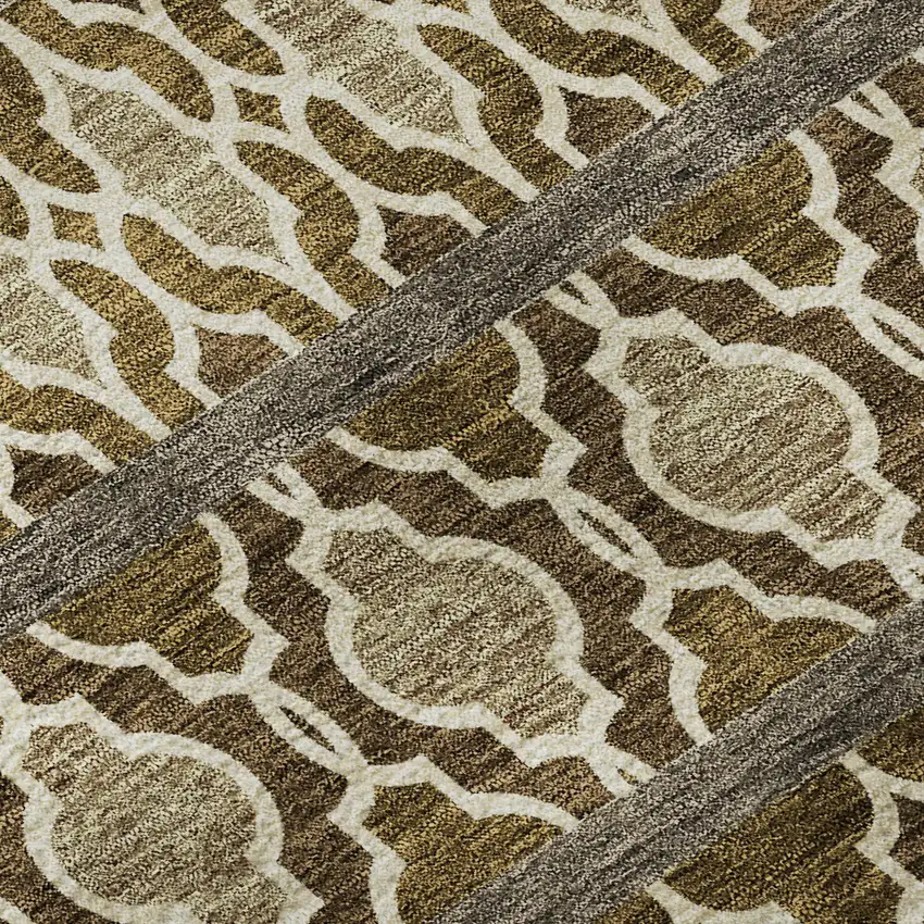 8' Coffee Taupe And Ivory Ikat Washable Round Rug With UV Protection Photo 9