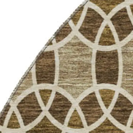 8' Coffee Taupe And Ivory Ikat Washable Round Rug With UV Protection Photo 4