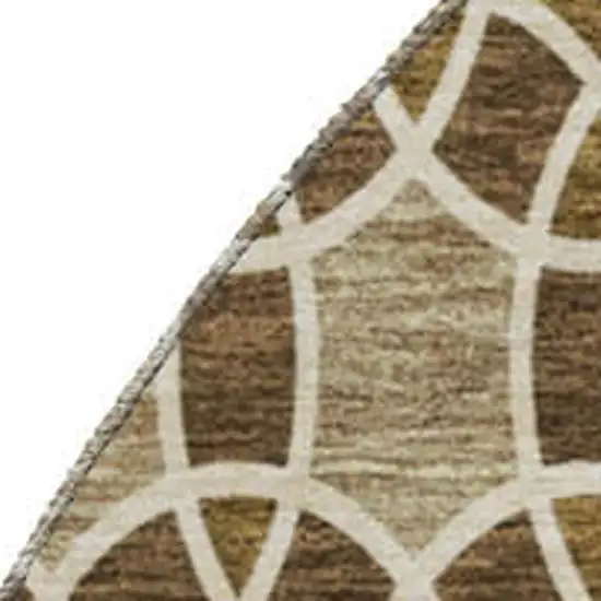 8' Coffee Taupe And Ivory Ikat Washable Round Rug With UV Protection Photo 3