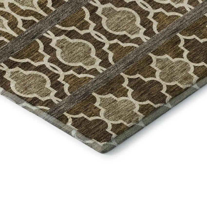 8' Coffee Taupe And Ivory Ikat Washable Round Rug With UV Protection Photo 7