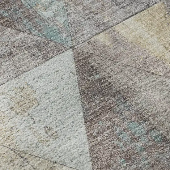 8' Coffee Teal And Beige Geometric Washable Round Rug With UV Protection Photo 8