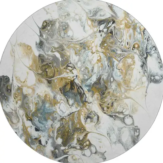8' Cool Gray And Gold Round Abstract Washable Indoor Outdoor Area Rug Photo 4