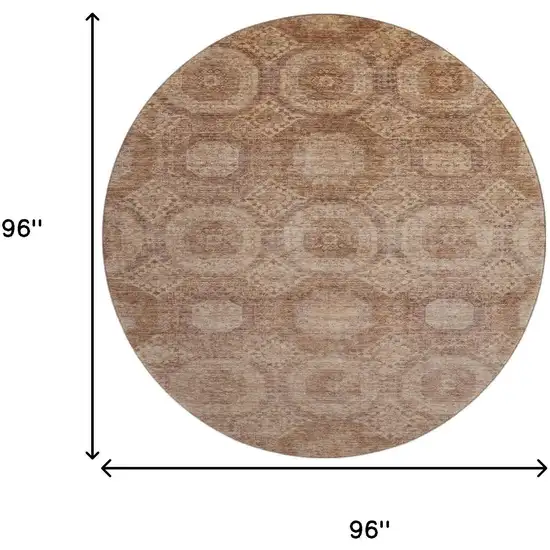 8' Copper And Beige Abstract Geometric Washable Round Rug With UV Protection Photo 9