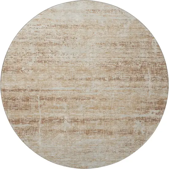 8' Copper And Beige Abstract Washable Round Rug With UV Protection Photo 3