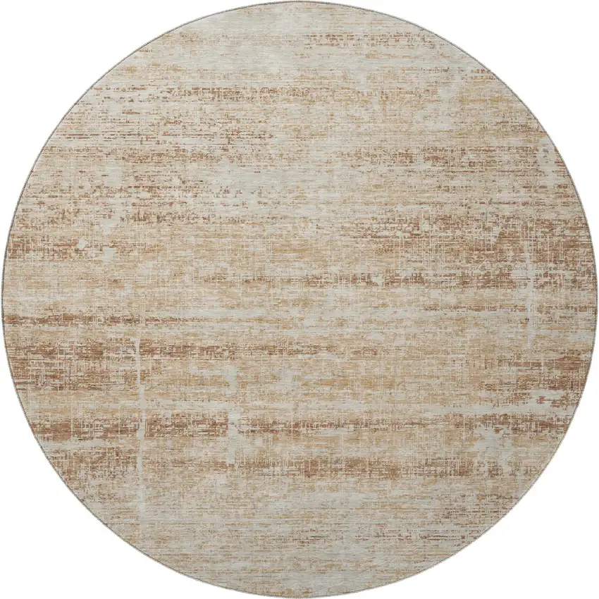 8' Copper And Beige Abstract Washable Round Rug With UV Protection Photo 3