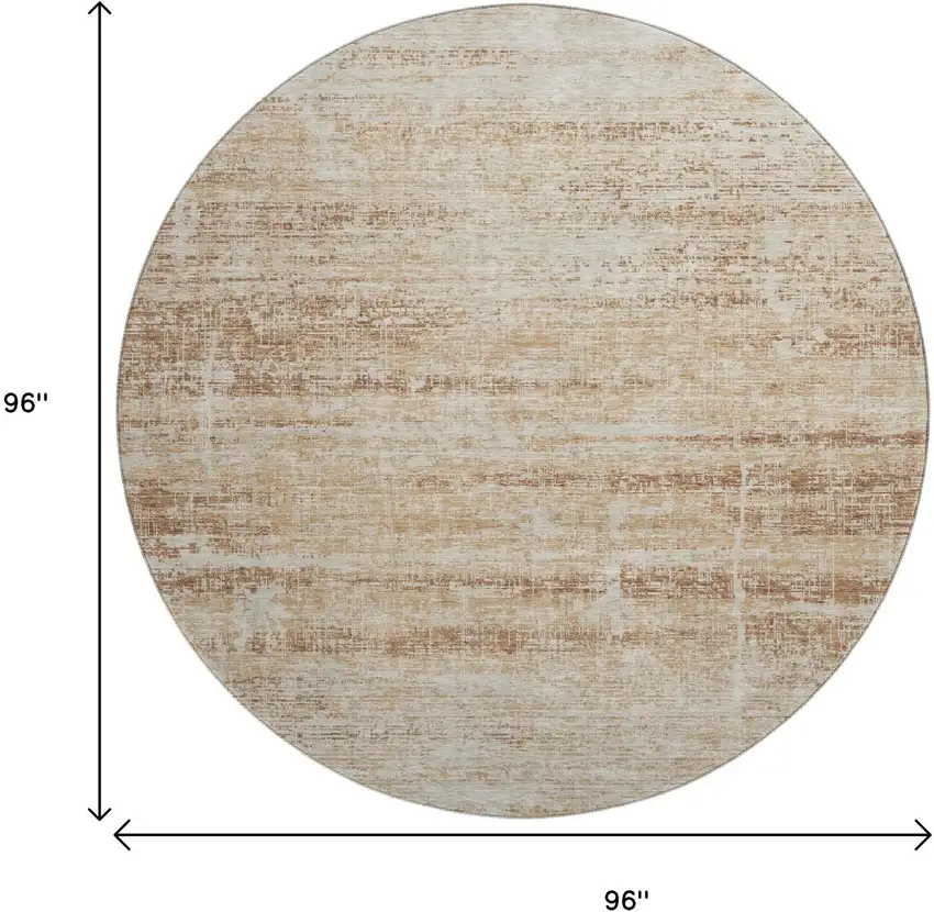 8' Copper And Beige Abstract Washable Round Rug With UV Protection Photo 9