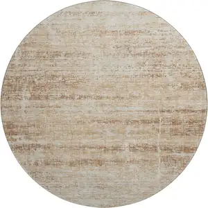 Photo of 8' Copper And Beige Abstract Washable Round Rug With UV Protection