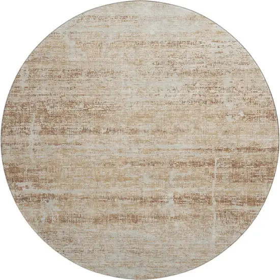 8' Copper And Beige Abstract Washable Round Rug With UV Protection Photo 1