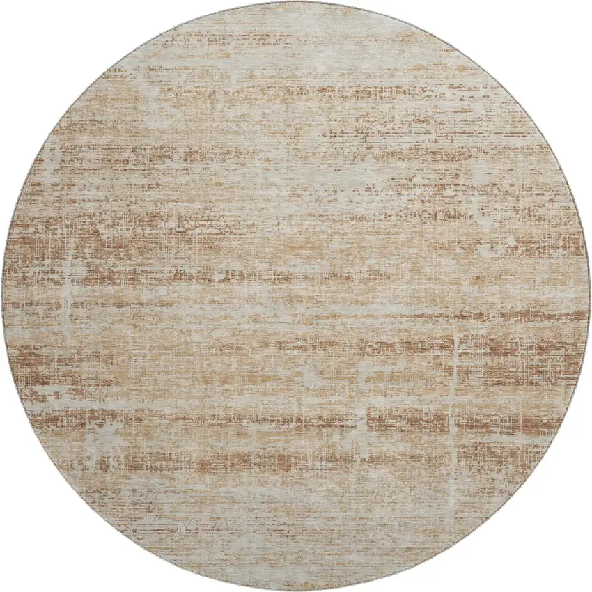 8' Copper And Beige Abstract Washable Round Rug With UV Protection Photo 1