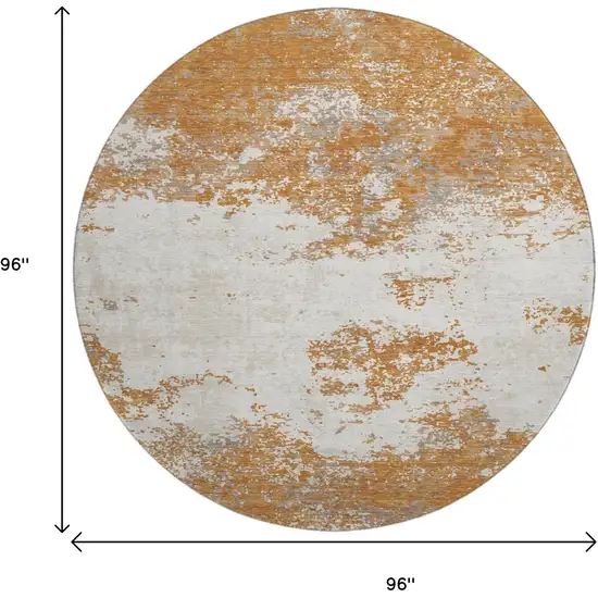 8' Copper And Beige Abstract Washable Round Rug With UV Protection Photo 8
