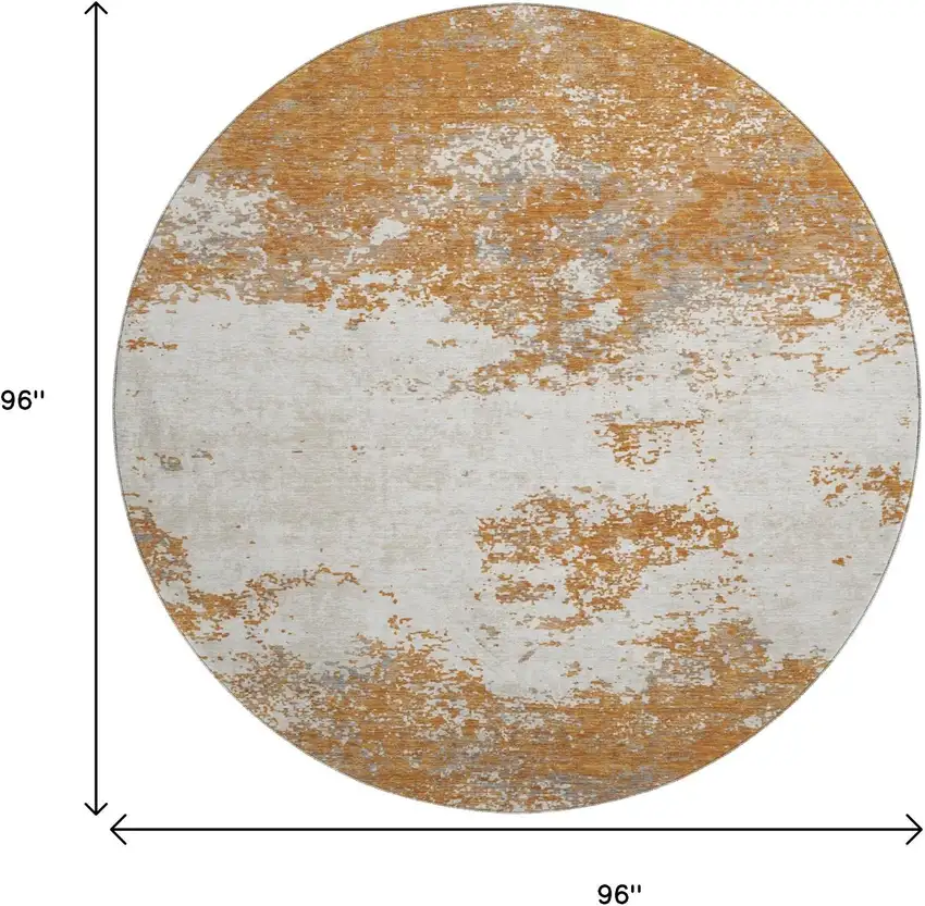 8' Copper And Beige Abstract Washable Round Rug With UV Protection Photo 8
