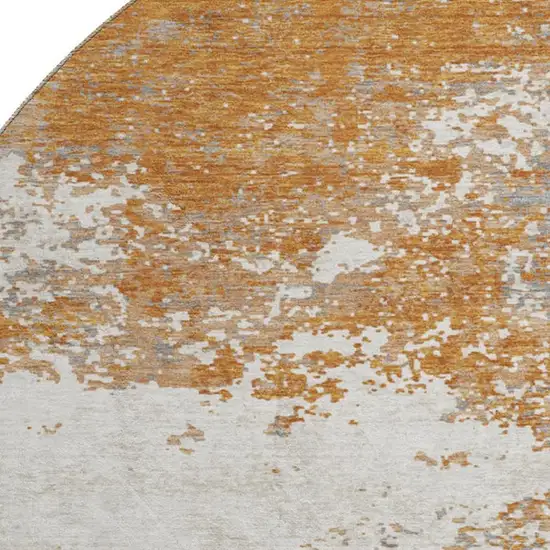 8' Copper And Beige Abstract Washable Round Rug With UV Protection Photo 2