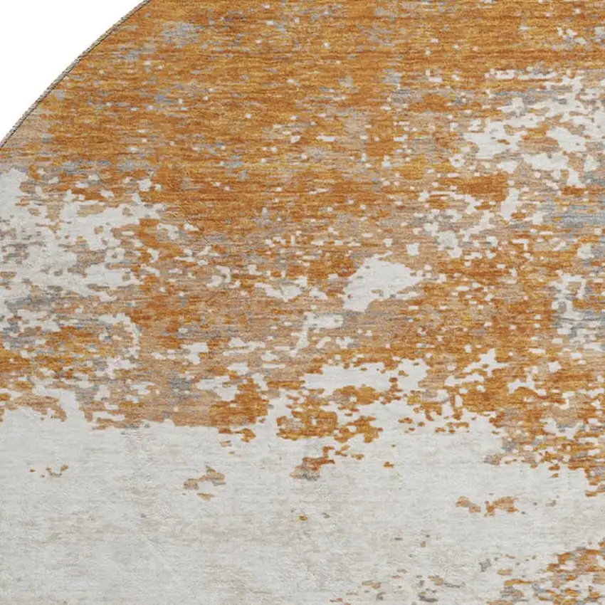 8' Copper And Beige Abstract Washable Round Rug With UV Protection Photo 2