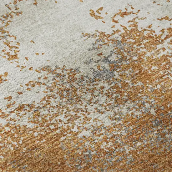 8' Copper And Beige Abstract Washable Round Rug With UV Protection Photo 7