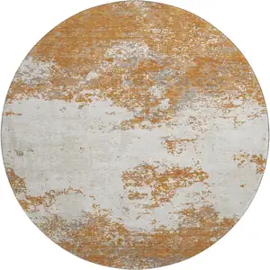Photo of 8' Copper And Beige Abstract Washable Round Rug With UV Protection