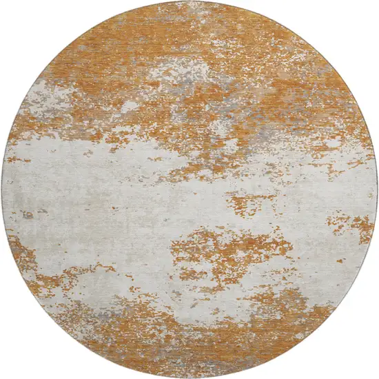 8' Copper And Beige Abstract Washable Round Rug With UV Protection Photo 1