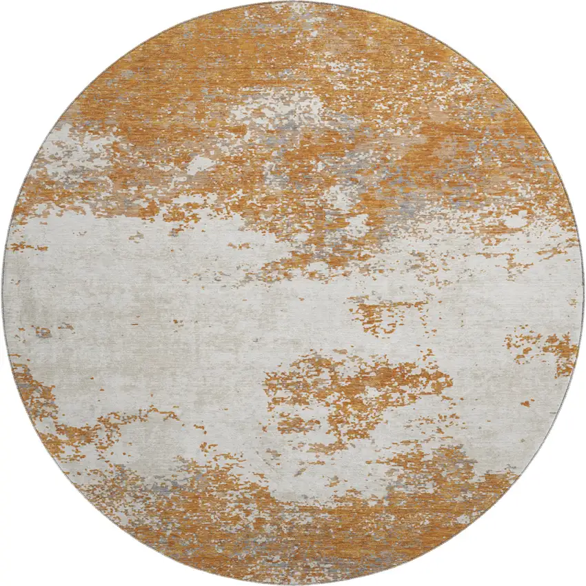 8' Copper And Beige Abstract Washable Round Rug With UV Protection Photo 1