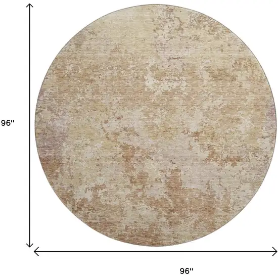 8' Copper And Beige Abstract Washable Round Rug With UV Protection Photo 9