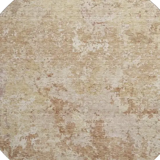8' Copper And Beige Abstract Washable Round Rug With UV Protection Photo 2