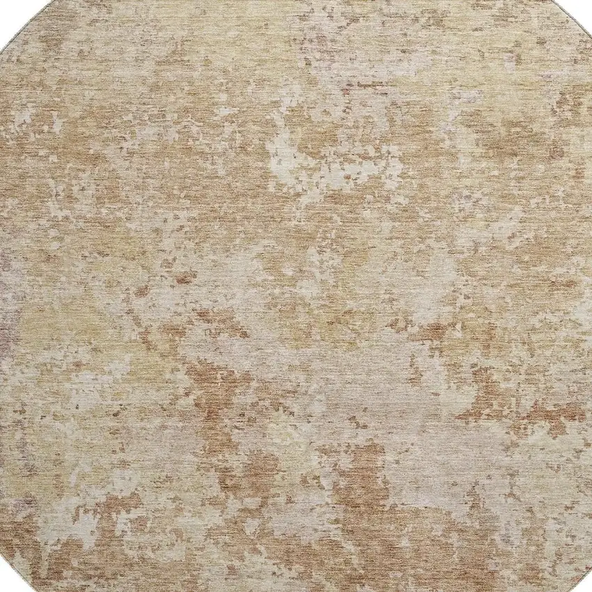 8' Copper And Beige Abstract Washable Round Rug With UV Protection Photo 2