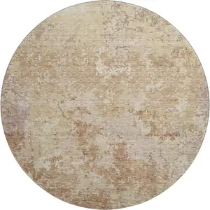 Photo of 8' Copper And Beige Abstract Washable Round Rug With UV Protection