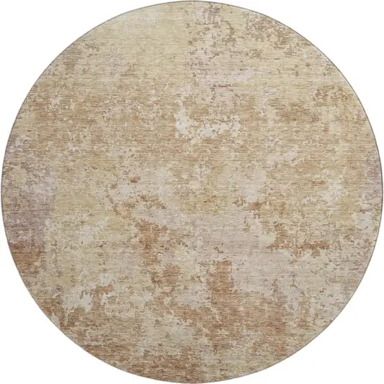 8' Copper And Beige Abstract Washable Round Rug With UV Protection Photo 1