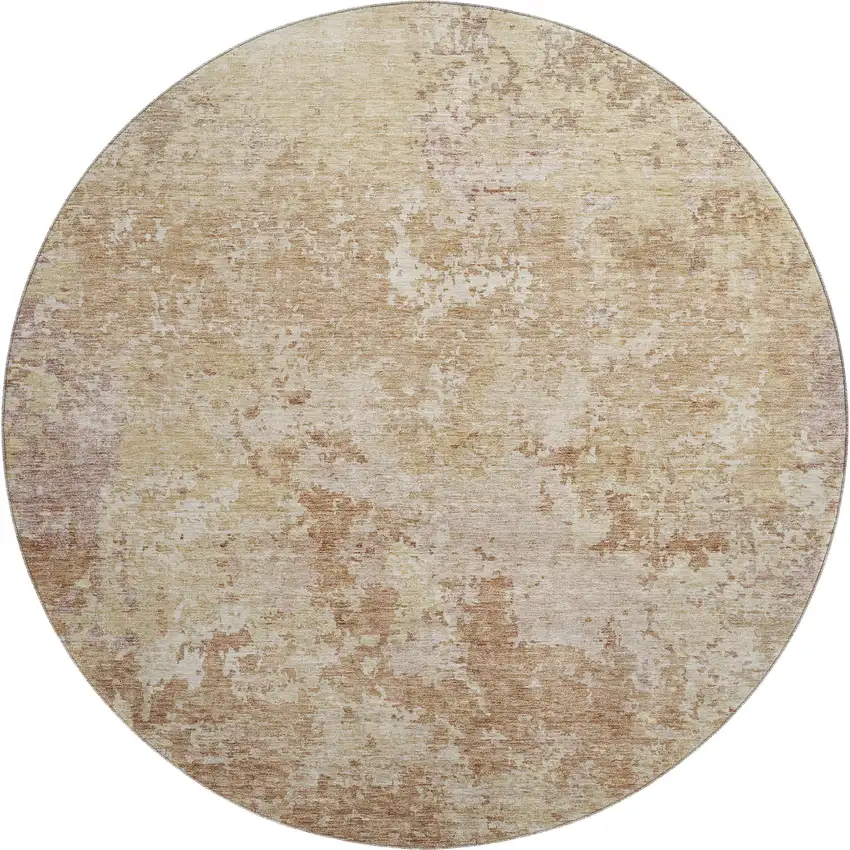 8' Copper And Beige Abstract Washable Round Rug With UV Protection Photo 1