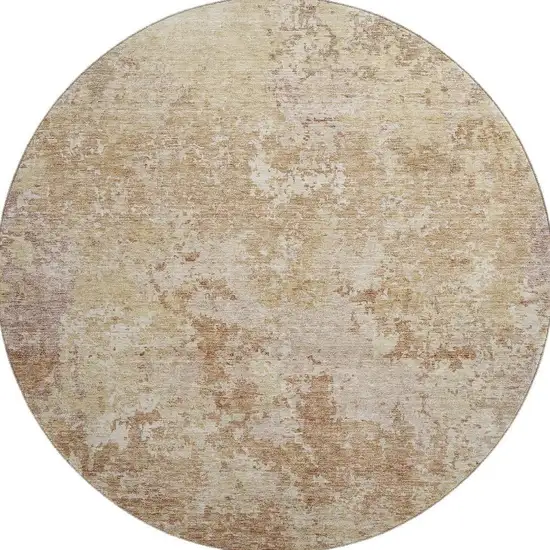 8' Copper And Beige Abstract Washable Round Rug With UV Protection Photo 3