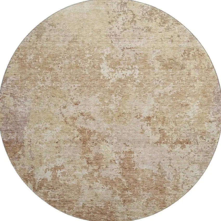 8' Copper And Beige Abstract Washable Round Rug With UV Protection Photo 3
