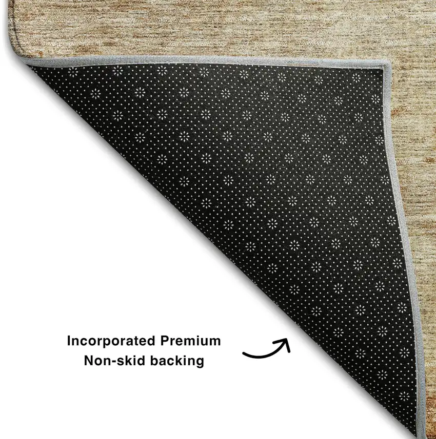 8' Copper And Beige Abstract Washable Round Rug With UV Protection Photo 4