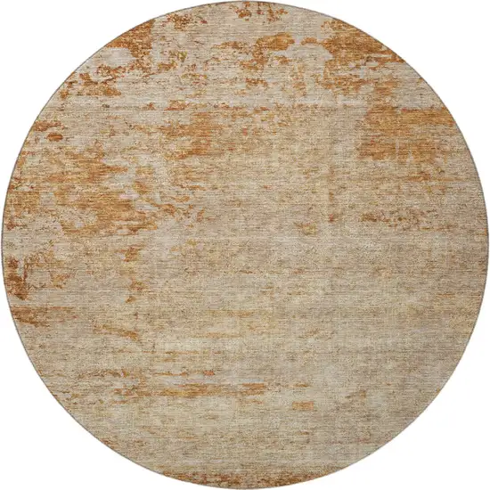 8' Copper And Beige Abstract Washable Round Rug With UV Protection Photo 2