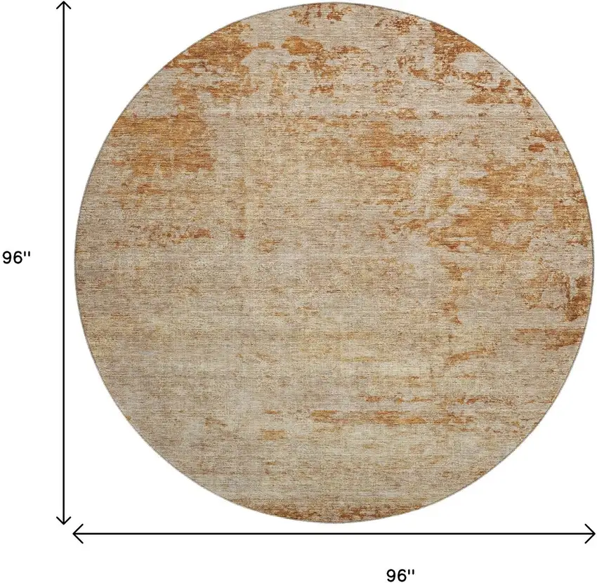 8' Copper And Beige Abstract Washable Round Rug With UV Protection Photo 8