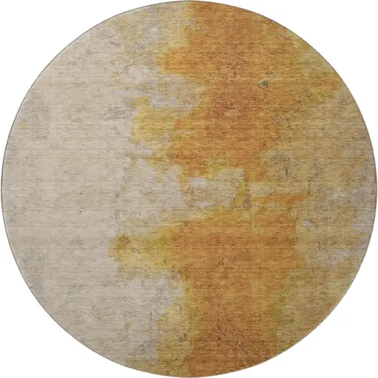 8' Copper And Beige Abstract Washable Round Rug With UV Protection Photo 2