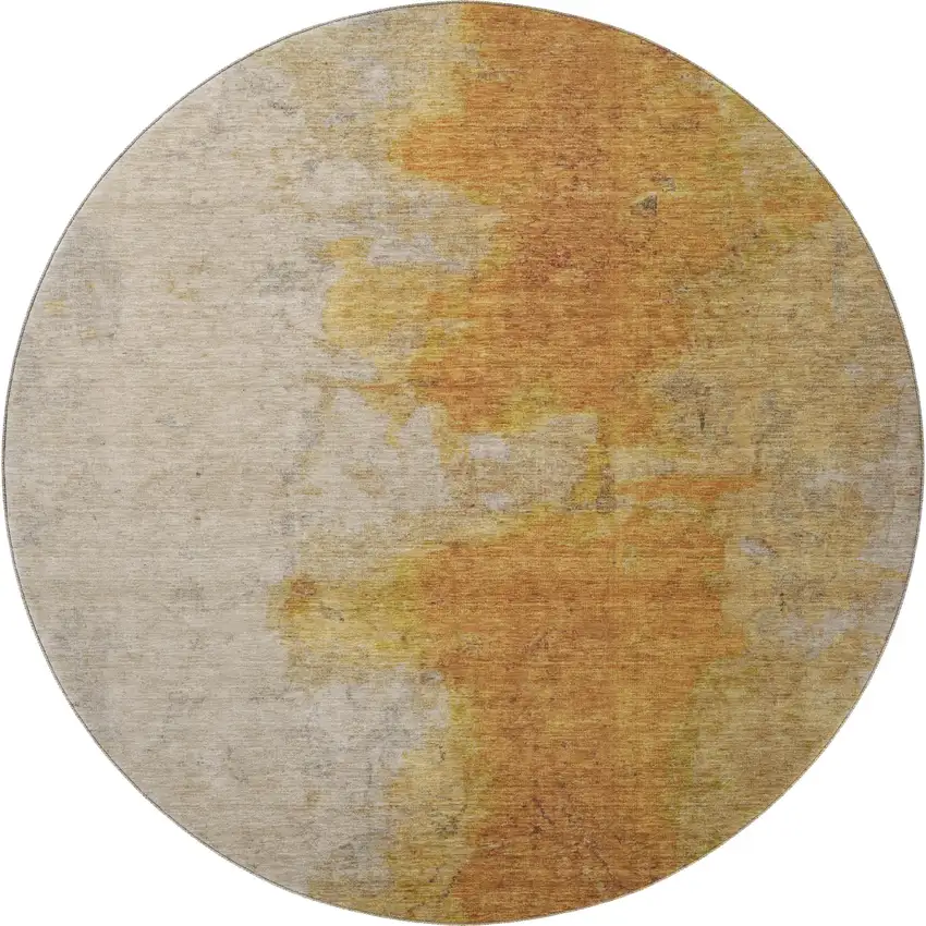 8' Copper And Beige Abstract Washable Round Rug With UV Protection Photo 2