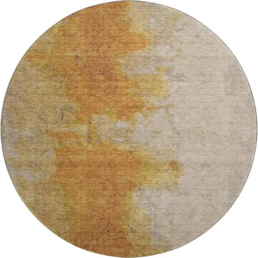 8' Copper And Beige Abstract Washable Round Rug With UV Protection Photo 1