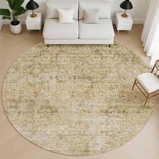 8' Copper And Beige Abstract Washable Round Rug With UV Protection Photo 5