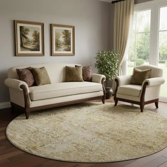 8' Copper And Beige Abstract Washable Round Rug With UV Protection Photo 2